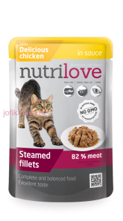 Nutrilove - Dušené filetky s delikátním kuřecím v omáčce 85g pro kočky
